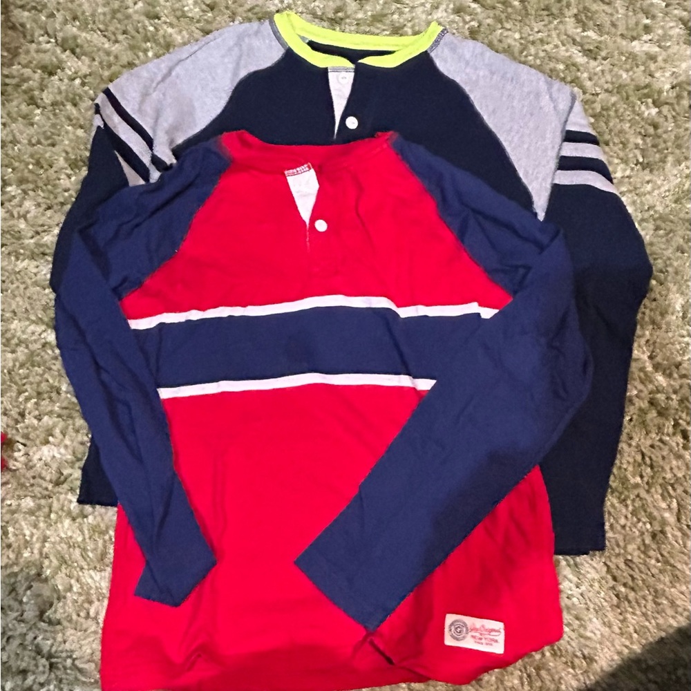 2 Gap Kids Red and Blue Long Sleeve Shirts